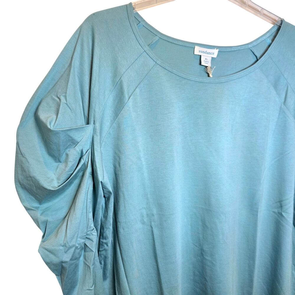 Sundance Cascading Puff Long Sleeve Top Sz XL Green Blue Raglan Pullover Top - Picture 6 of 9